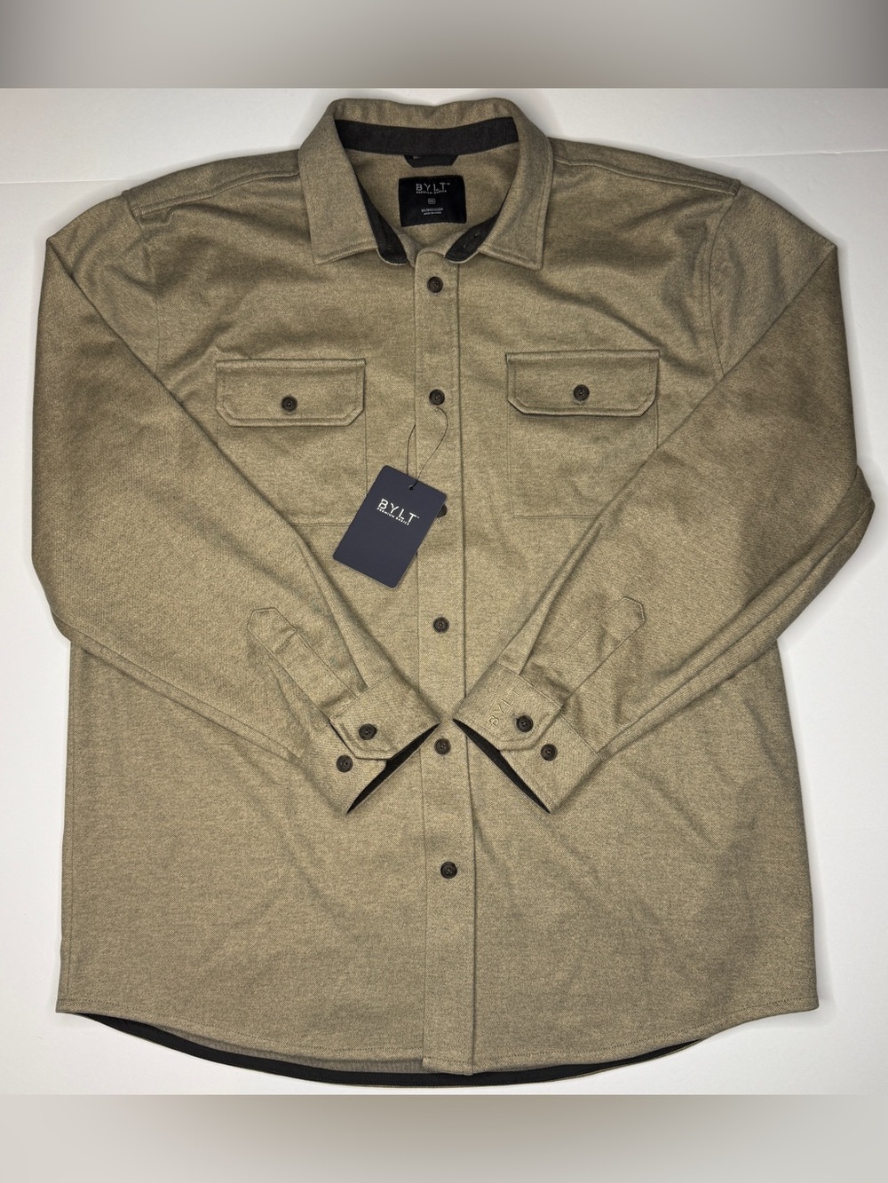 NWT BYLT Coastal Overshirt Button Up Long Sleeve Sawdust Tan Men’s Size XXL